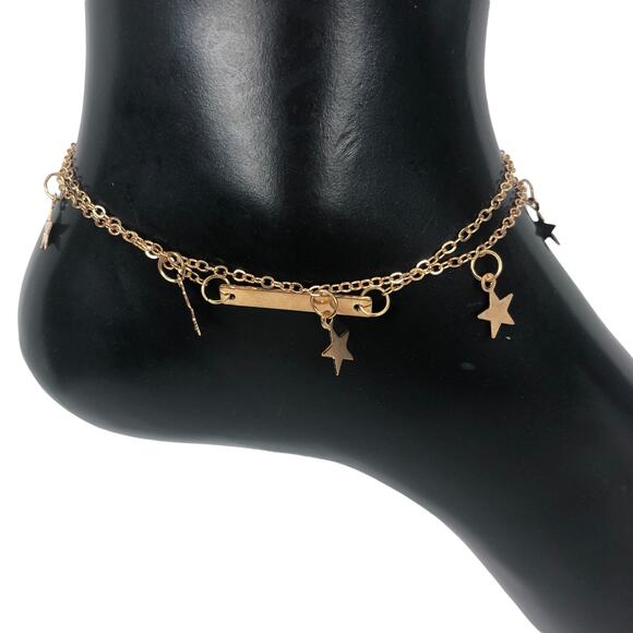 Gold Double Strand Bar and Stars Anklet - Picture 3 of 4